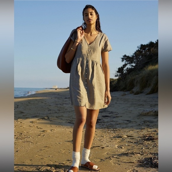 Madewell V-Neck Button Front Mini Dress AL713 XS brown - Picture 2 of 4